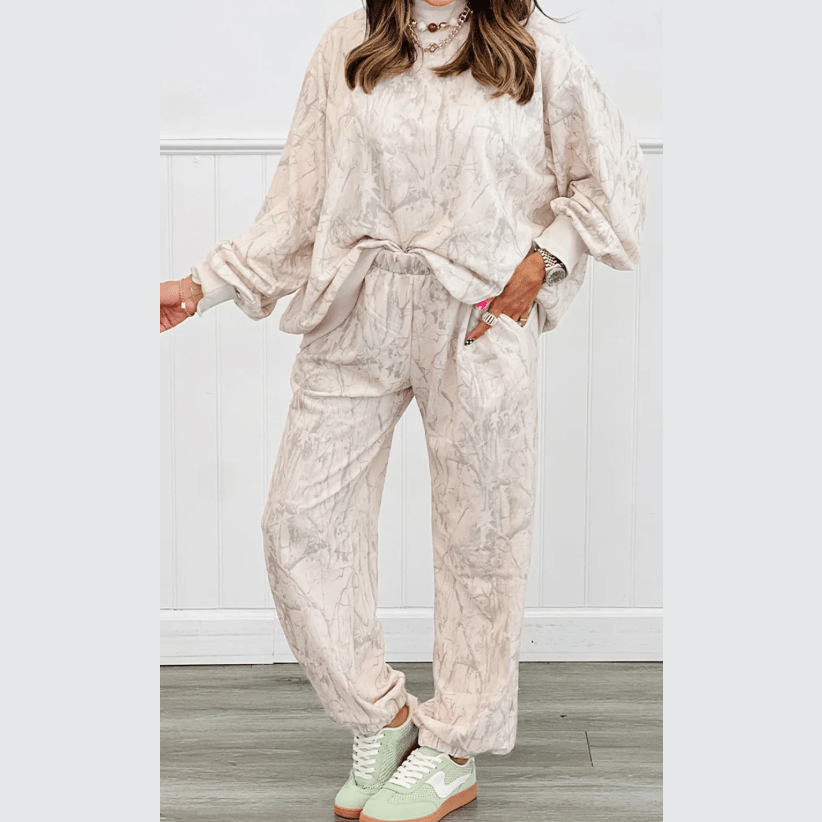 Lillian Khaki Camo Print Jogger Pants Set