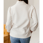 Marquette White Textured Knit Contrast Striped Accent Zipped Collar Pullover Top