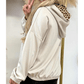 Cherish Beige Leopard Contrast Drawstring Hood Drop Shoulder Loose Top