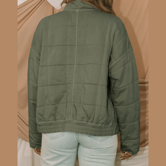 Netty Green Zip-Up Pocket Quilted Jacket