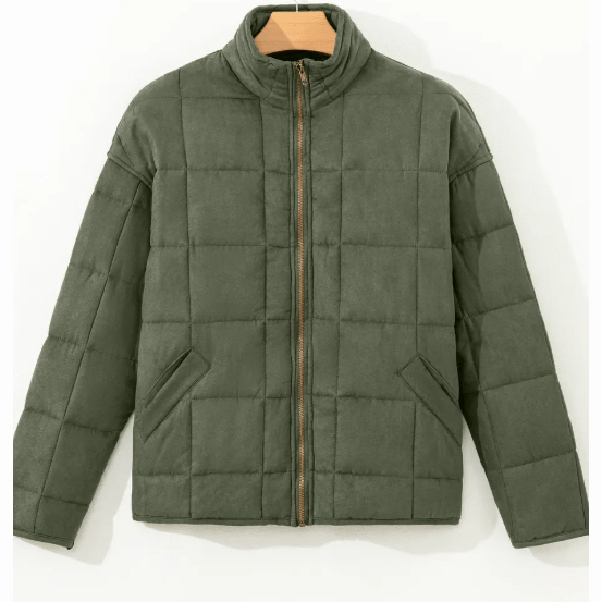 Netty Green Zip-Up Pocket Quilted Jacket