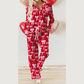 Juna Red Sweet Bow Print Shirt Style Top Long 2pcs Pajama Set