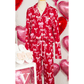 Juna Red Sweet Bow Print Shirt Style Top Long 2pcs Pajama Set