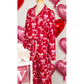 Juna Red Sweet Bow Print Shirt Style Top Long 2pcs Pajama Set