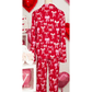 Juna Red Sweet Bow Print Shirt Style Top Long 2pcs Pajama Set