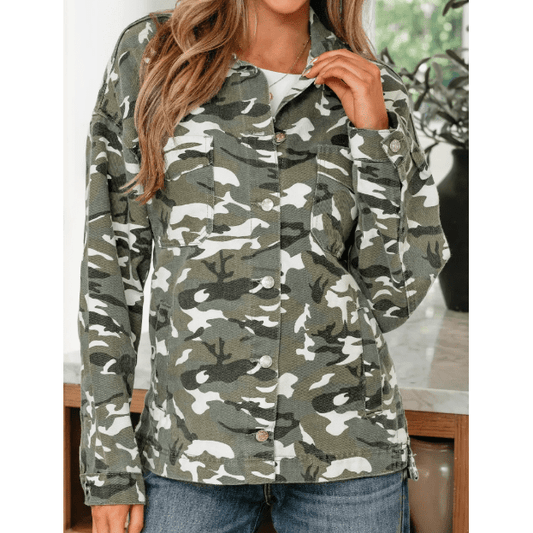 Luka Green Camo Chest Pockets Loose Jean Jacket