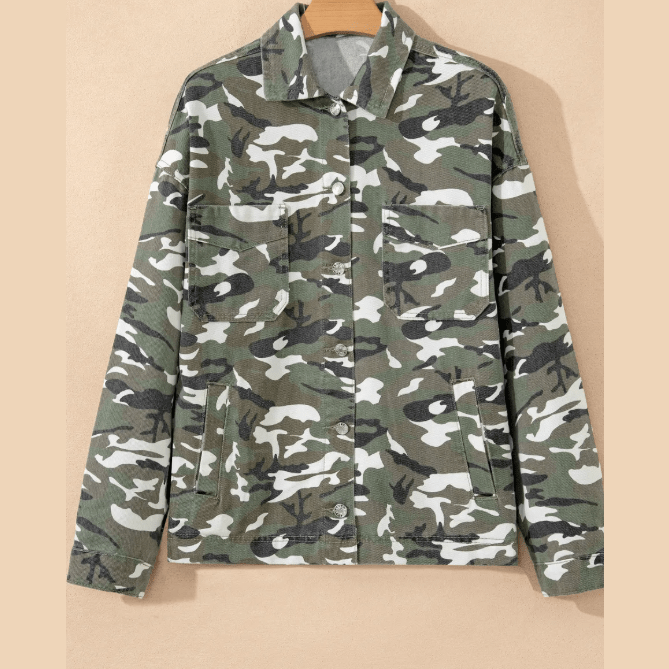 Luka Green Camo Chest Pockets Loose Jean Jacket