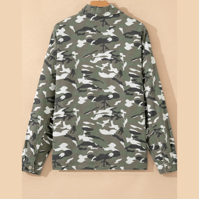 Luka Green Camo Chest Pockets Loose Jean Jacket