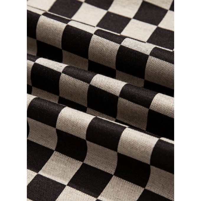 Zana Khaki Mixed Checkered Pattern Patchwork High Low Casual Top