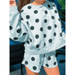 Marci Sky Blue Polka Dot Print Drop Shoulder Pullover Drawstring Shorts Set