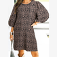Kizzie Black Leopard Print Bubble Sleeve Shift Mini Dress