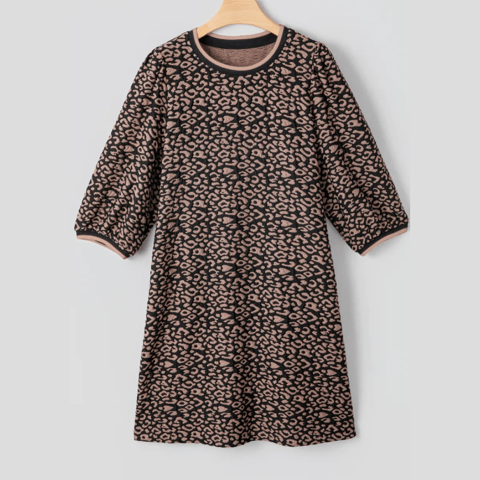 Kizzie Black Leopard Print Bubble Sleeve Shift Mini Dress