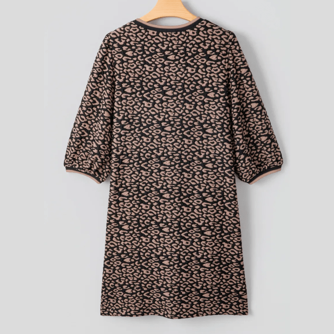 Kizzie Black Leopard Print Bubble Sleeve Shift Mini Dress