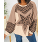 Eunice Light French Beige Leopard Star Color Block Patchwork Textured Baggy Sweatshirt