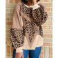 Eunice Light French Beige Leopard Star Color Block Patchwork Textured Baggy Sweatshirt