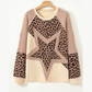 Eunice Light French Beige Leopard Star Color Block Patchwork Textured Baggy Sweatshirt