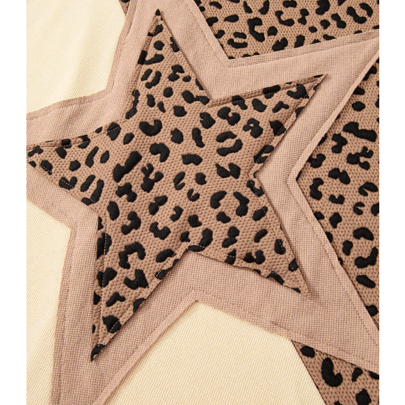 Eunice Light French Beige Leopard Star Color Block Patchwork Textured Baggy Sweatshirt