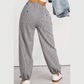 Sommer Khaki Stripe Button Patch Pocket Drawstring Elastic Waist Loose Pants