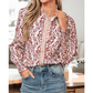 Tammie Floral Print Frilled Striped Trim Button Down Smocked Cuffs Long Sleeve Shirt
