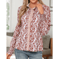 Tammie Floral Print Frilled Striped Trim Button Down Smocked Cuffs Long Sleeve Shirt
