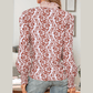 Tammie Floral Print Frilled Striped Trim Button Down Smocked Cuffs Long Sleeve Shirt
