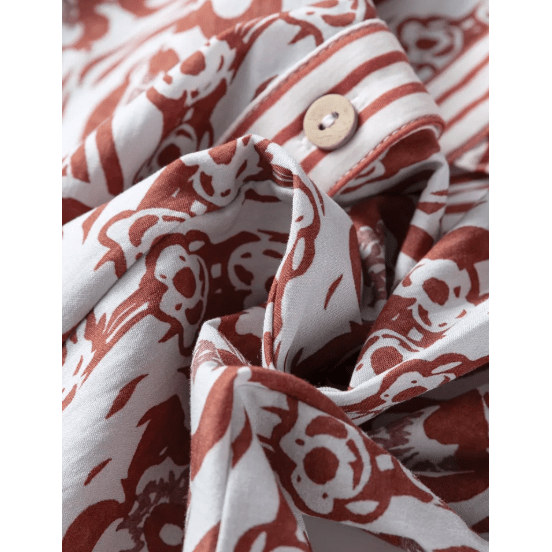 Tammie Floral Print Frilled Striped Trim Button Down Smocked Cuffs Long Sleeve Shirt