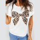 White Leopard Bow Embroidered Cotton Round Neck T Shirt