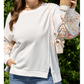 Clarisse White Plus Size Exposed Seam Detail Contrast Dot Floral Patchwork Sleeve Sweatshirt
