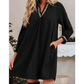 Bambi Black Contrast Trim V Neck Bracelet Sleeve Shift Mini Dress