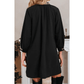Bambi Black Contrast Trim V Neck Bracelet Sleeve Shift Mini Dress