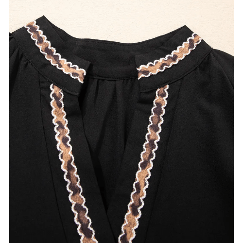 Bambi Black Contrast Trim V Neck Bracelet Sleeve Shift Mini Dress