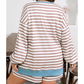 Dorinda Khaki Stripe Contrast Edge Drop Shoulder Pullover and Shorts Plus Size Set