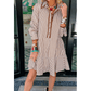 RTS Khaki Stripe Shirt Collar Embroidered Trim Ruffle Hem Long Sleeve Mini Dress