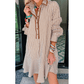 RTS Khaki Stripe Shirt Collar Embroidered Trim Ruffle Hem Long Sleeve Mini Dress