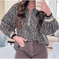 Danielle Khaki Leopard Print Half Zip Up Blouse