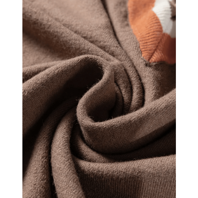 Maxen Brown Contrast Striped Trim V Neck Drop Shoulder Sweater