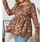 Laci Khaki Floral Textured Tied Neck Long Sleeve Plus Size Babydoll Blouse