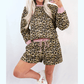 Keisha Pink Leopard Print Contrast Edge Long Sleeve Pullover Shorts Set