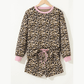 Keisha Pink Leopard Print Contrast Edge Long Sleeve Pullover Shorts Set
