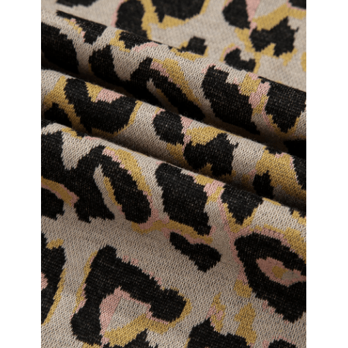 Keisha Pink Leopard Print Contrast Edge Long Sleeve Pullover Shorts Set