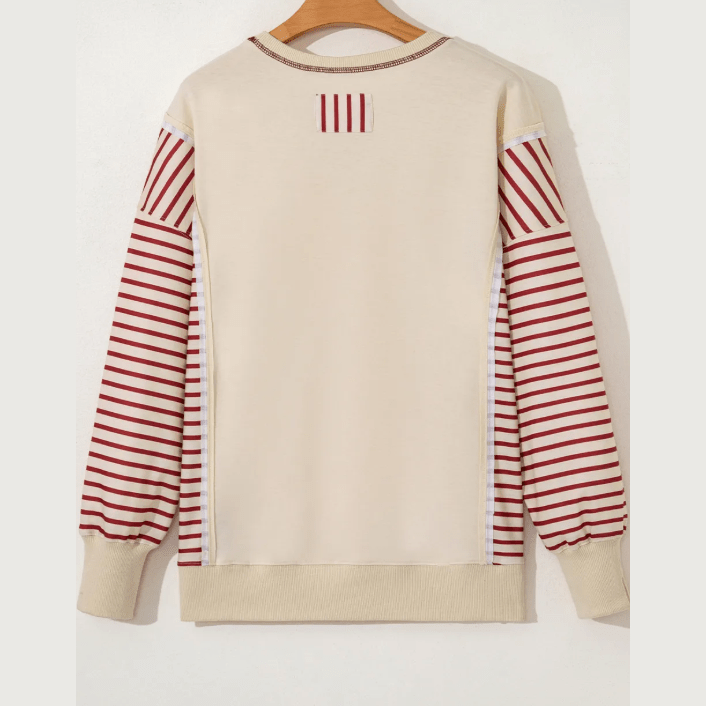 Tatum Red Stripe Sleeve Patchwork Casual Knit Top