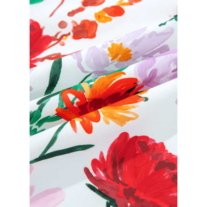 Beulah Floral Print 3/4 Puff Sleeve Ricrac Trim Mini Dress