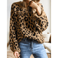 Tynice Light French Beige Ribbed Trim Round Neck Leopard Drop Shoulder Sweater