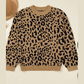 Tynice Light French Beige Ribbed Trim Round Neck Leopard Drop Shoulder Sweater