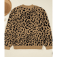 Tynice Light French Beige Ribbed Trim Round Neck Leopard Drop Shoulder Sweater