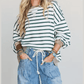 Kylee White Stripe Twisted Ribbed Patchwork Drop Shoulder Round Neck Sweatshirt