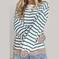 Kylee White Stripe Twisted Ribbed Patchwork Drop Shoulder Round Neck Sweatshirt