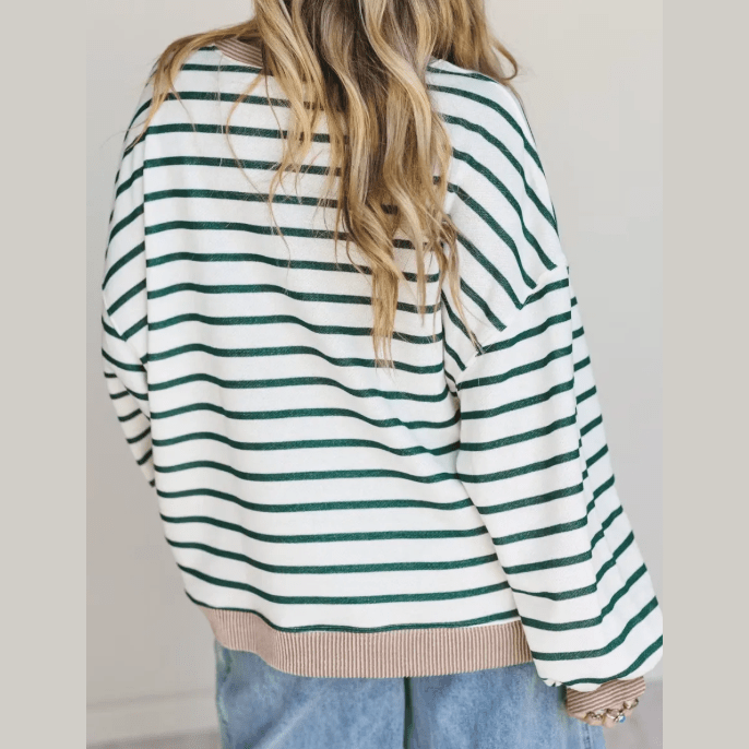 Kylee White Stripe Twisted Ribbed Patchwork Drop Shoulder Round Neck Sweatshirt