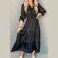Daira Black Flounced Bracelet Sleeve V Neck Tiered Maxi Dress
