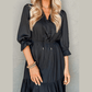 Daira Black Flounced Bracelet Sleeve V Neck Tiered Maxi Dress